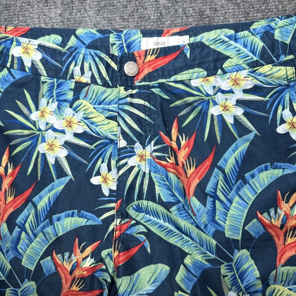 Onia The Calder Swim Board Trunks Blue Floral Print Men Size 34 Drawstring Lined